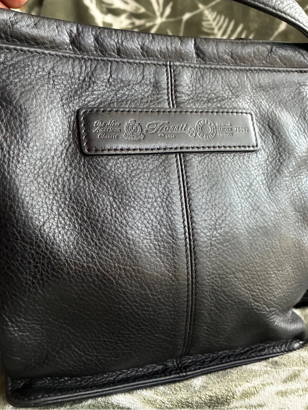 Fossil Black Leather Crossbody Bag with Brass Key Charm